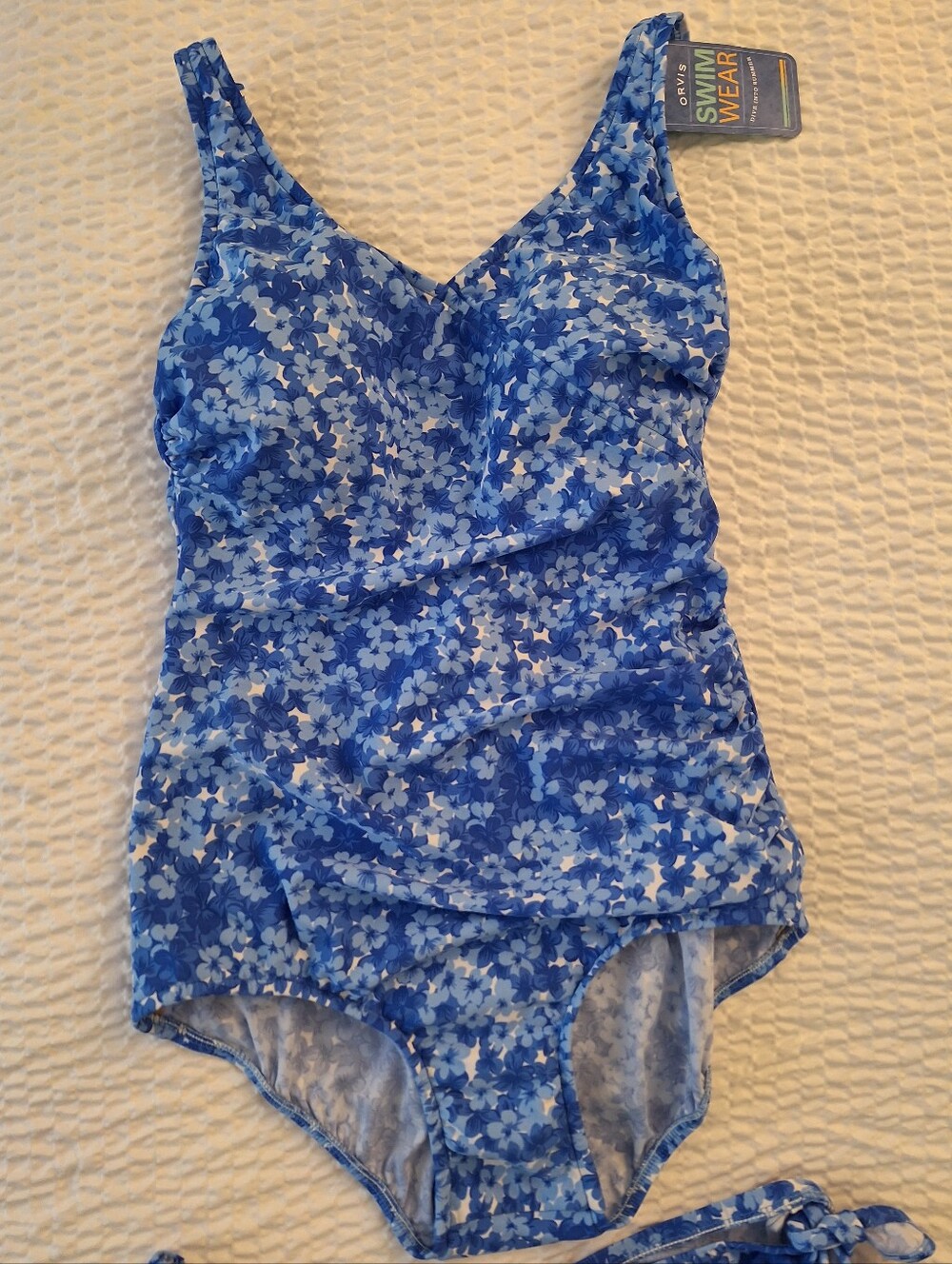 NWT Orvis SZ 12 Blue Floral One-piece Bathing Suit With Separate Skirt - Picture 3 of 9